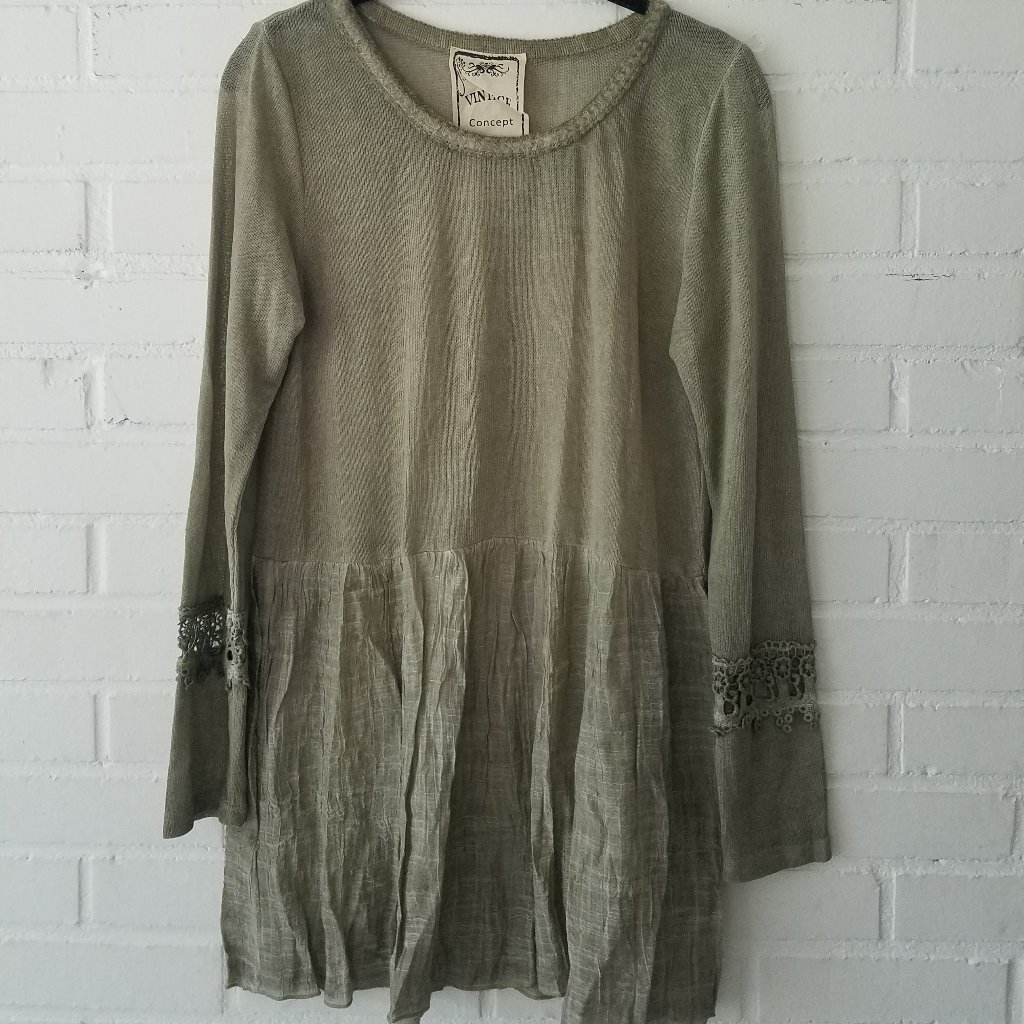 Vintage Concept Olive Green Lace Tunic Top Shirt M